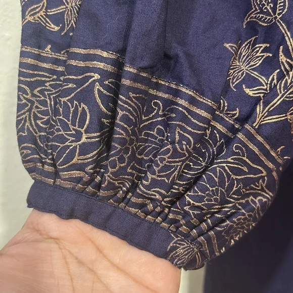 SZ BLOCKPRINTS WOMEN KITTY MIDI DRESS NAVY FLORAL Sz LG - Picture 8 of 11